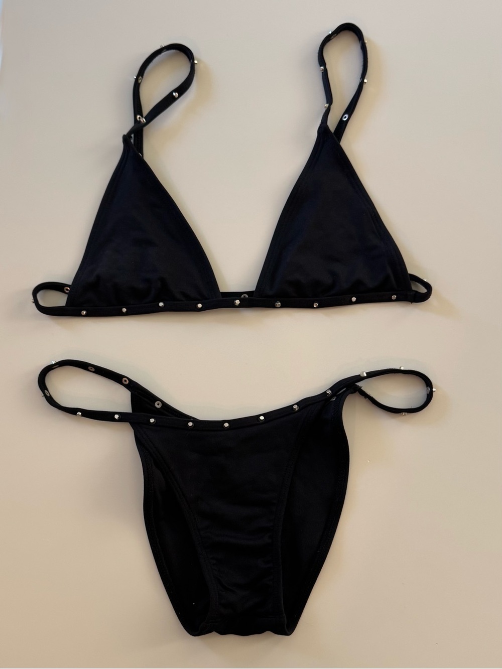 Minimale Animale Black Stud-Trim Triangle Bikini set